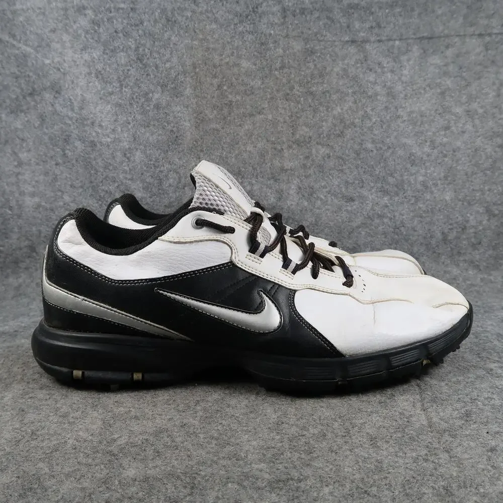 Nike Golf Shoes Mens 11.5 Power Channel Spike Sneaker Leather Black White Logo